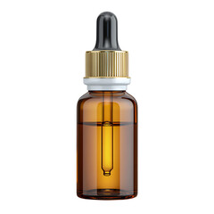 Fototapeta premium Amber glass dropper bottle with golden cap isolated on transparent background
