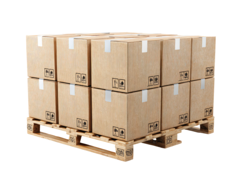 Stacked cardboard boxes on a wooden pallet - Powered by Adobe