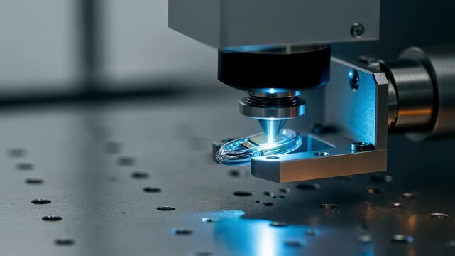 Automated laser welding station creating leakproof seals on compact implantable biosensors designed for continuous patient data collection.