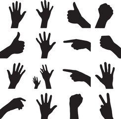 Collection of Black Silhouette Hands in Various Gestures