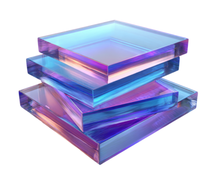 Stacked iridescent glass squares