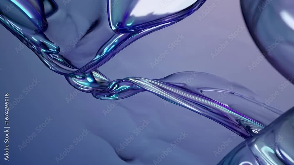 Poster abstract video concept with a close-up angle of intertwining blue and silver liquid forms, creating 