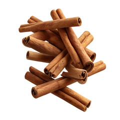 Pile of cinnamon sticks isolated on transparent background