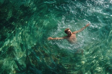 Man floats in crystal-clear turquoise water