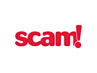 Red 3D text "Scam!