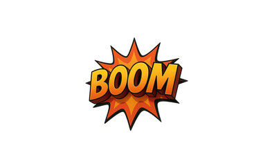 Comic book style boom word art with explosive starburst effect and fiery orange and yellow colors isolated on transparent background