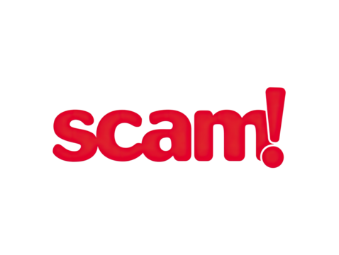 Red 3D text "Scam!