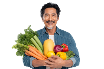 man holding a bunch of vegetables