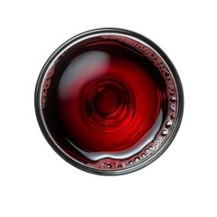 真上から見た赤ワイングラス 白背景にワインの液体と渦巻きのディテール