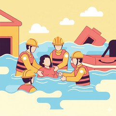 Fototapeta premium Emergency Response FEMA Flood Rescue Team Illustration 