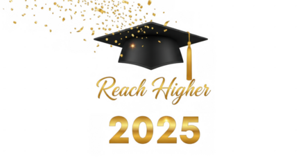 Golden graduation theme celebrating the class of 2025 on dark canvas