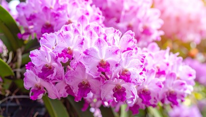 Close-up of vibrant pink and white orchids