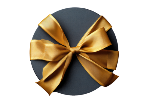 Circular gift box with gold ribbon