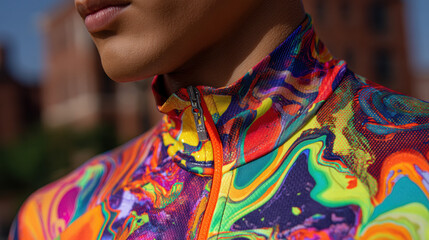 Obraz premium Vibrant colorful fashion apparel with modern design and artistic pattern, stylish casual clothing perfect for outdoor activities and everyday streetwear fashion