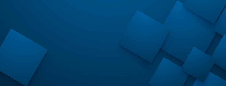 Blue abstract background with layered squares in varying shades, geometric shapes.