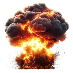 巨大な爆発の瞬間 燃える炎と煙が立ち上る 鮮やかなオレンジ色の光