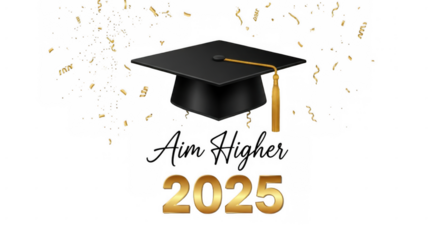 Golden celebration of graduation for the year 2025 on black background