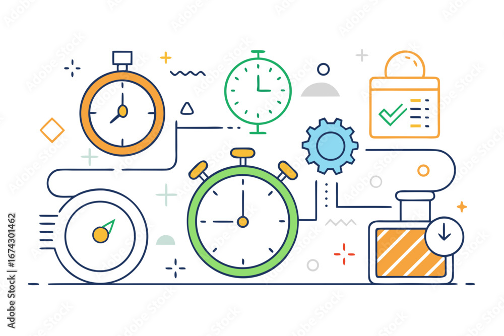 Poster achieve peak efficiency with this dynamic graphic illustrating time management, productivity tools, 