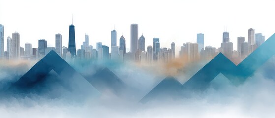 Fototapeta premium Elegant Modern Skyline with Abstract Blue Arrows and Chart Elements for Financial and Business Presentations