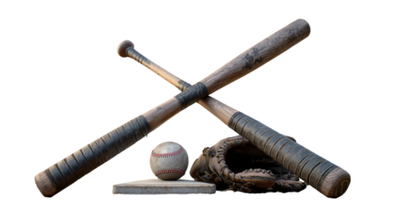 Baseball equipment crossed bats and glove