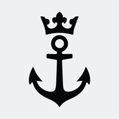 Silhouette anchor with crown nautical symbol vector illustration