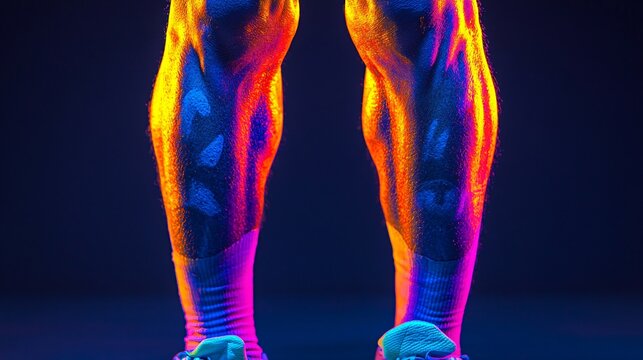 vibrant neon football player legs with uv-activated socks for night game highlights