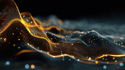 Abstract data visualization, with flowing lines and scattered points of light, creating a dynamic and textured landscape