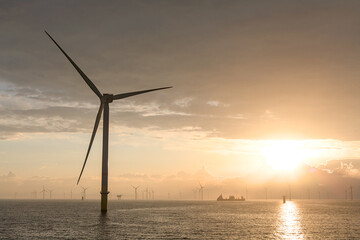 wind turbines in the sunset