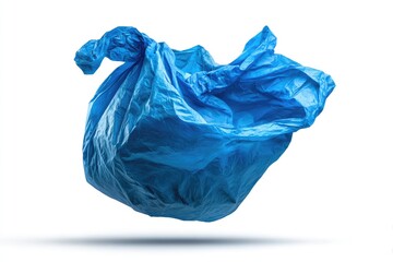 Fototapeta premium A vibrant, dynamic blue fabric, or plastic, billows and drapes in a free-floating, three-dimensional form against a stark white background