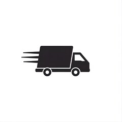 outlined vector icon of delivery truck, thin lines, flat minimal design, motion speed effect, black and white