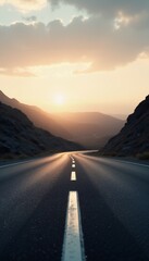 A long empty road with a white line going down it.