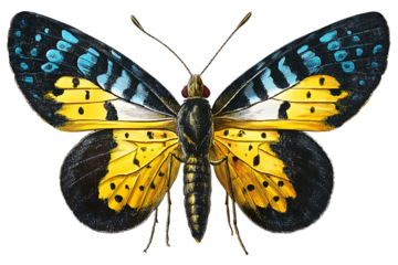 Vibrant yellow and black butterfly detailed close-up macro photography of intricate wing patterns