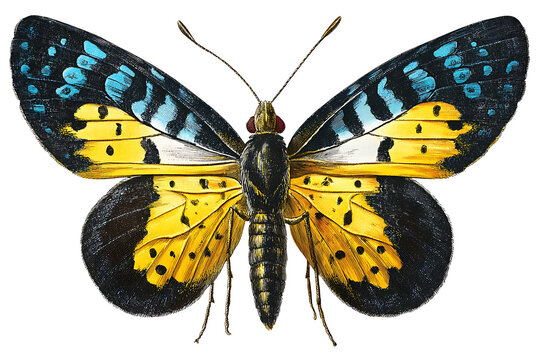 Vibrant yellow and black butterfly detailed close-up macro photography of intricate wing patterns