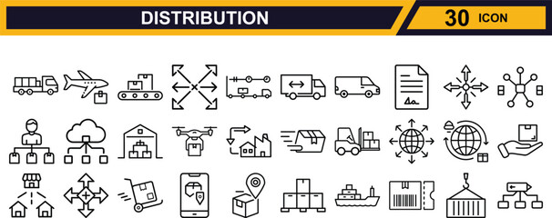 Vector art of collection of 30 distribution and logistics icons