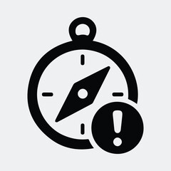 Silhouette compass with exclamation mark sign vector illustration