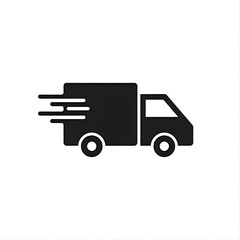 minimal vector icon of delivery truck, flat design, black and white, isolated on white background, fast delivery concept with motion speed lines, simple silhouette, suitable for app icon and web desig