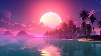 Pink sky with glowing sun