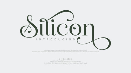 Silicon Elegant alphabet letters font and number. Classic Modern Serif Lettering Minimal Fashion. Typography decoration fonts for branding, wedding, invitations, logo.