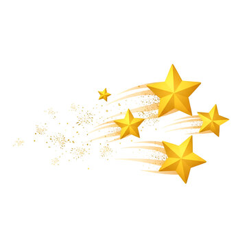 Golden Stars Streak Across Black Background, Design Elements for Celebration