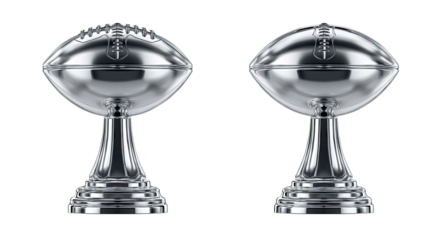 Two silver football trophies