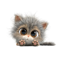 Obraz premium Adorable fluffy kitten with big, soulful brown eyes and tiny paws peering over the edge, inviting warmth and joy into your heart