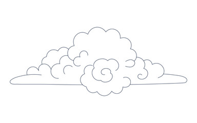 Traditional Asian cloud, cumulus cloud, line drawing, blue outline, isolated on transparent. Hand drawn vector illustration. Buddhist thangka art. Chinese, Japanese, Korean design element, clip art