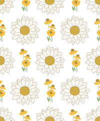 White and yellow floral pattern for fabric design, background design, and quilt design.

