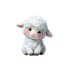 Adorable cartoon lamb with fluffy white wool and rosy cheeks, perfect for children's books, nursery decor, and spring-themed designs, so cute and cuddly