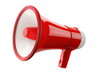 Red megaphone, angled, isolated