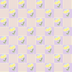 Purple and yellow alternating square floral pattern for fabric or background design.
