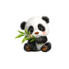 Fototapeta premium Adorable panda cub joyfully holding bamboo leaves, a symbol of gentleness and nature's beauty, perfect for children's designs and heartwarming projects