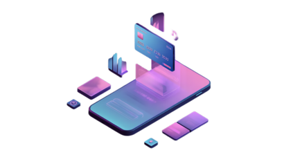 Modern technology concept with glowing devices and abstract shapes digital art