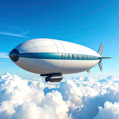 Futuristic airship in sky clouds