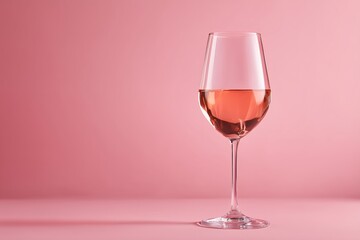Elegant glass filled with pink wine against a soft pink background highlighting a serene ambiance for relaxation or celebration moments